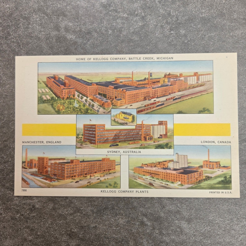 Vintage Kellogg Company Plants Cereal Factory Postcard Battle Creek Michigan